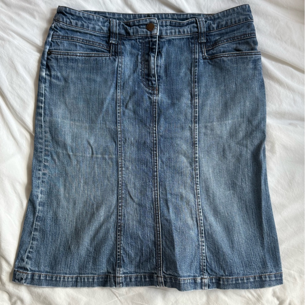 Vintage Denim Pleated Midi Skirt